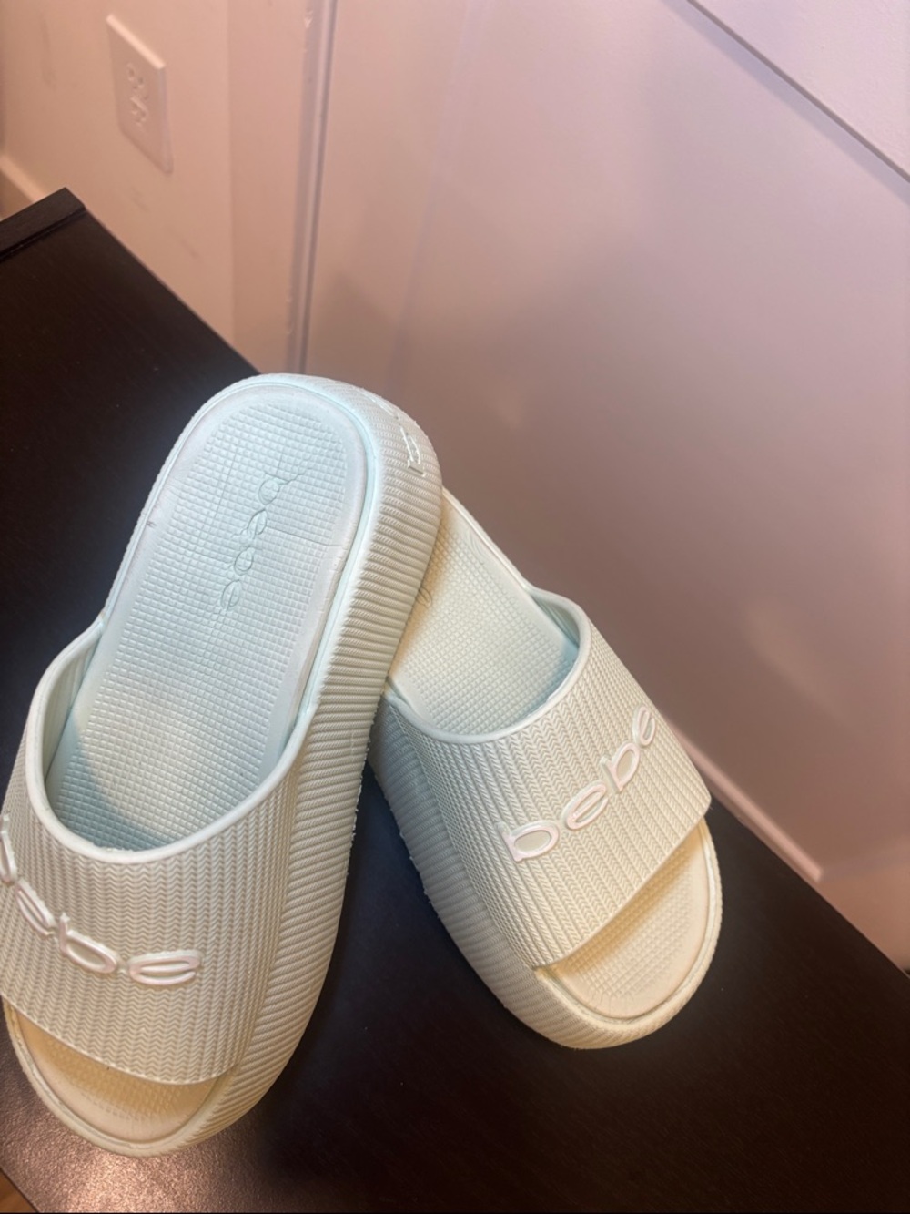 bebe Pastel Mint Logo Slide Sandals - Picture 4 of 5